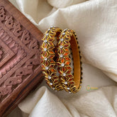 Orange Silk Thread Kundan Bangle -Diced Flower -G12230